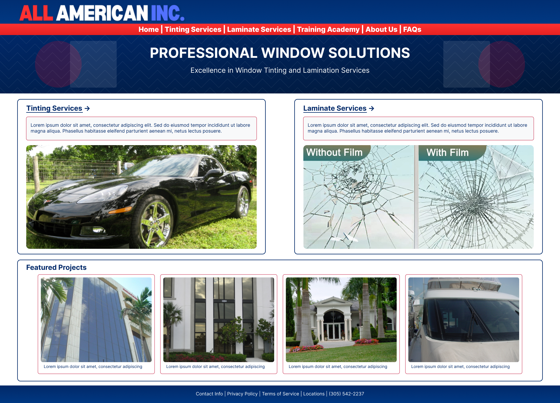 All American Inc. Wireframe screenshot